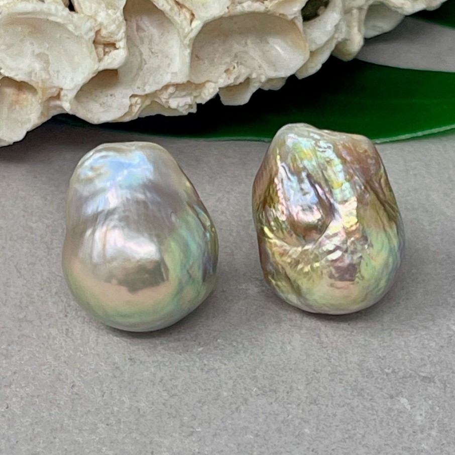 Pairs Pacific Pearls  Shimmering Mermaid Scales Chinese Freshwater Pearl  Pair #1 — Pearlneckla